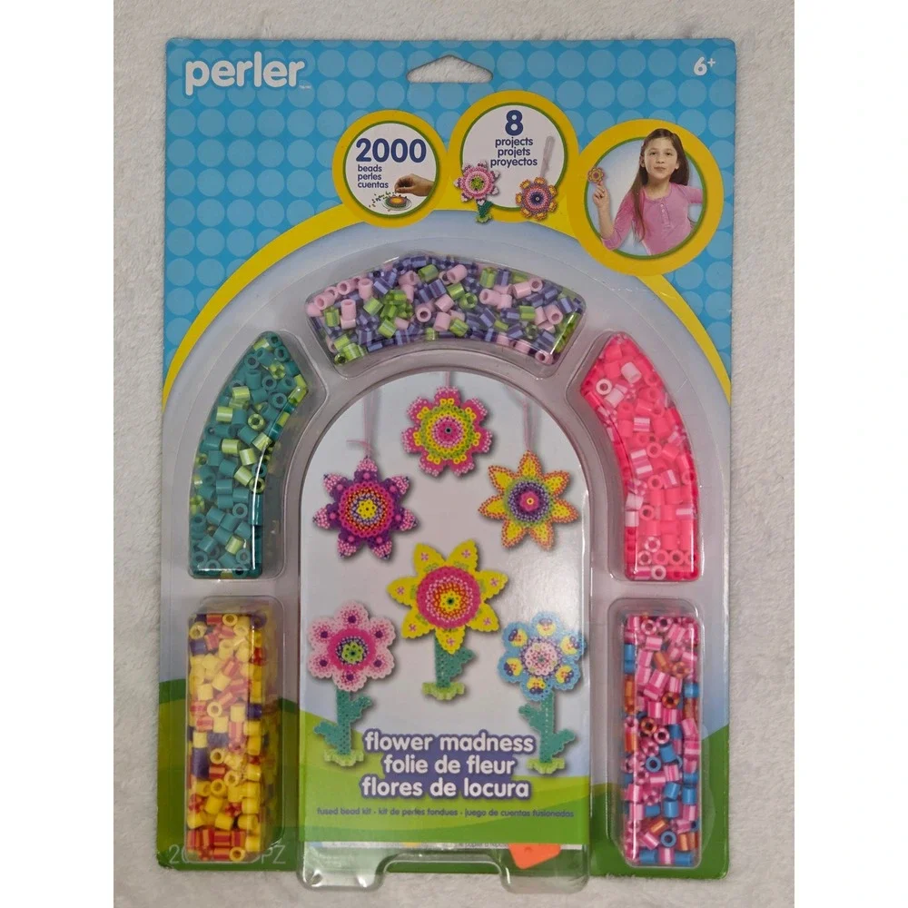 Perler Flower Madness Fused Bead Kit 2000 Beads 8 Projects 80-62870 New